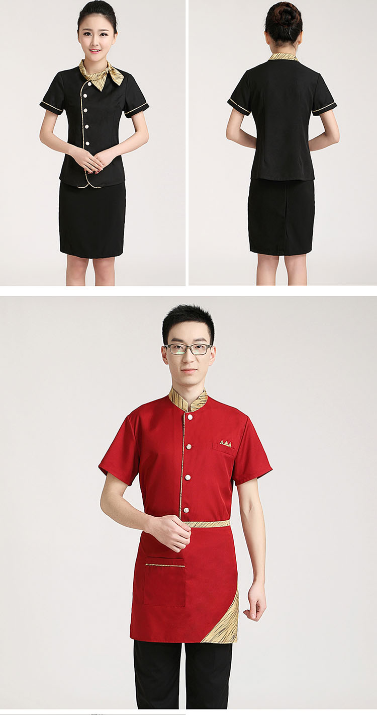酒店工作服夏装女西餐厅服务员服装饭店火锅店餐饮工作服短袖套装红 