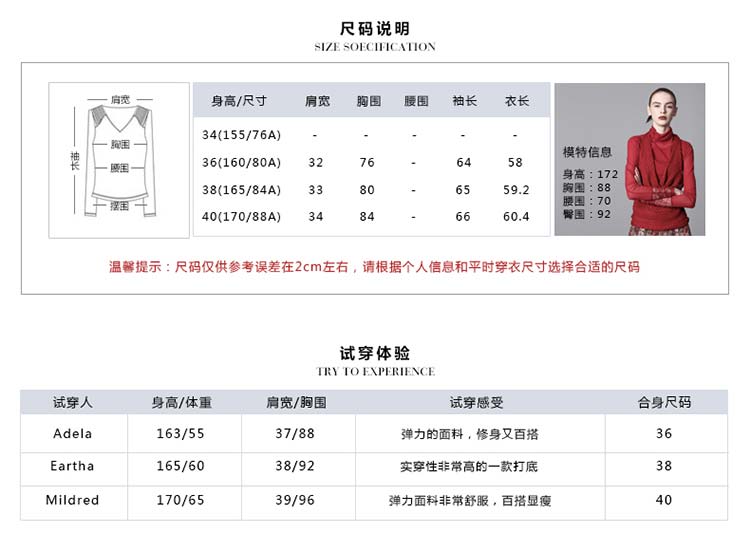 HPLY(荷比俪)新款女装蕾丝拼接弹力网纱高领百搭打底衫 17橙色 36(160/80A)