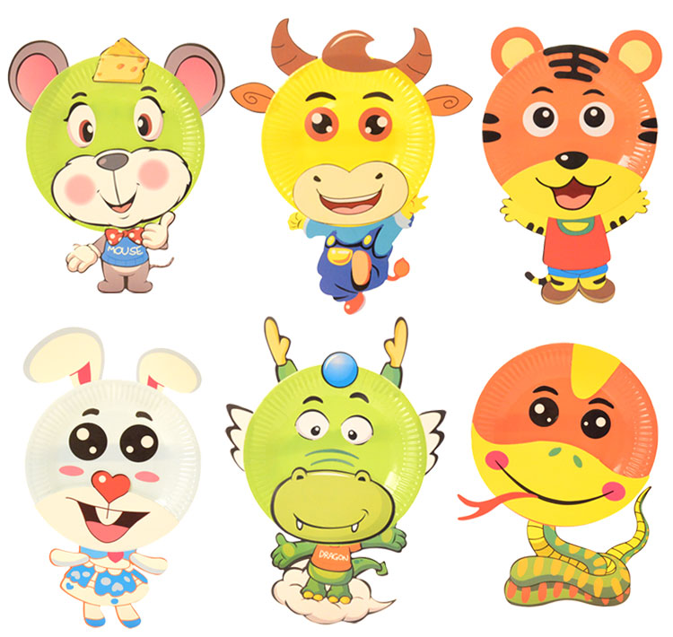 幼儿童纸盘贴画手工材料diy盘子贴纸画幼儿园手工制作材料包 十二生肖