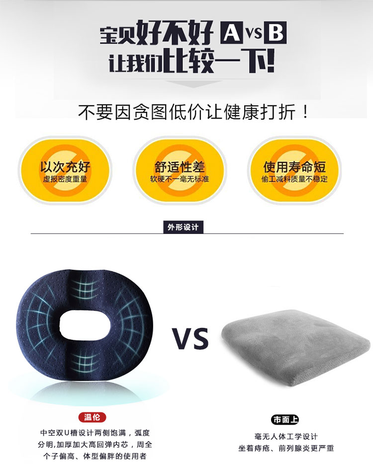 
                                                            温伦痔疮坐垫护尾椎尾骨产后坐垫中空透气座垫痔疮座垫 3代坐垫通用版藏蓝色 40cm*33cm                