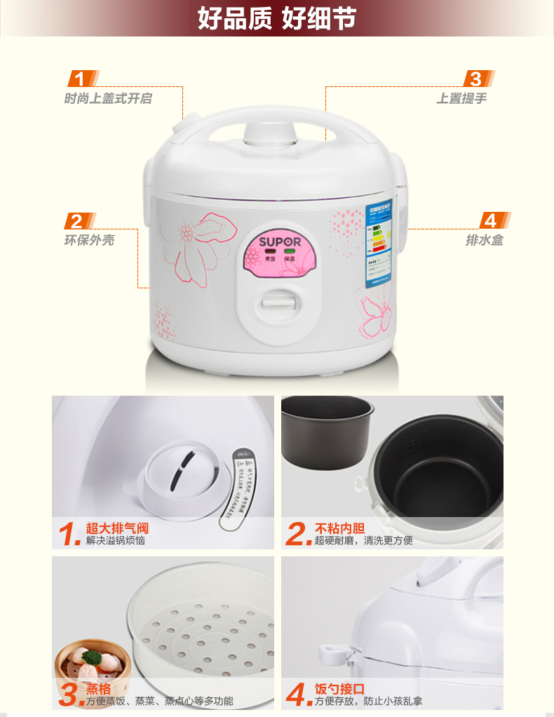 SUPOR/苏泊尔 迷你小电饭煲3L 3升3-4人电饭锅
