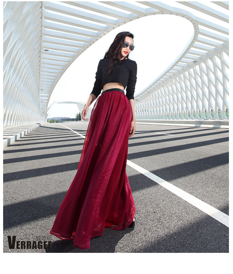 威娅纪/verragee 2015秋季新款半身裙 欧美气质雪纺A字长裙子大码女装b24 图片色 M