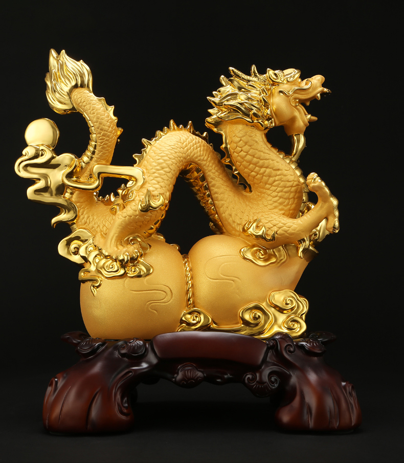 吉善堂招财祥龙摆件生肖龙金龙工艺品办公室家居客厅酒柜电视柜装饰品