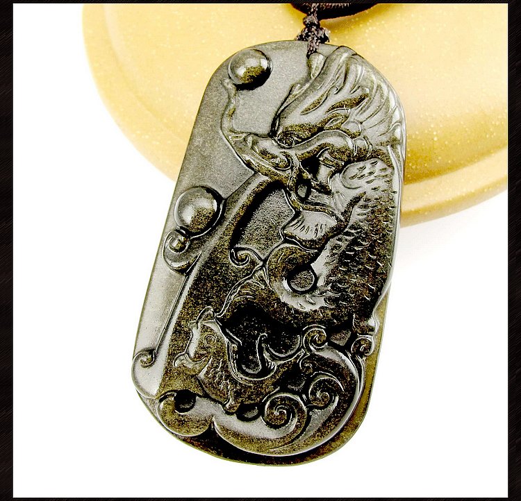 唐玛如鱼得水天然冰种黑曜石鱼化龙吊坠男女水晶龙鱼项链