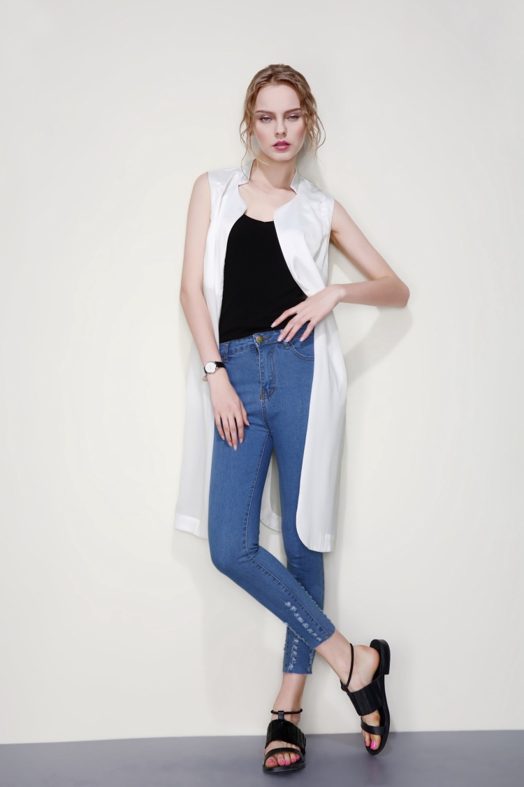 朵以天使2015夏季新款薄款中长女式无袖外套马甲款风衣zhsdb064dy01b