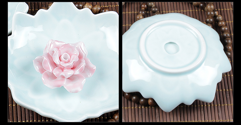 
                                        中彩家居 三用陶瓷莲花香盘香插香炉 塔香盘香线香香盘沉香檀香手工捏制 圆形浅蓝色                