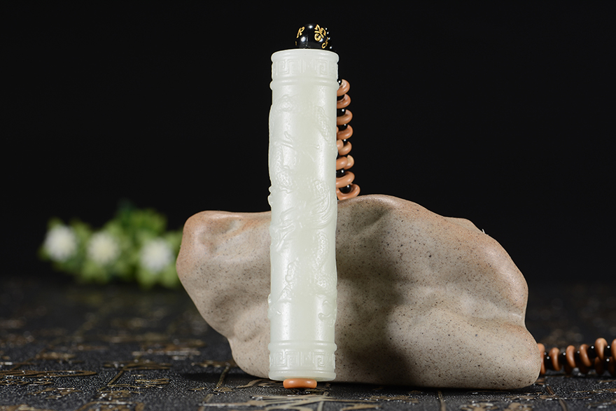 和田玉 白玉 龙行天下 龙柱挂件 37克 玉都珠宝