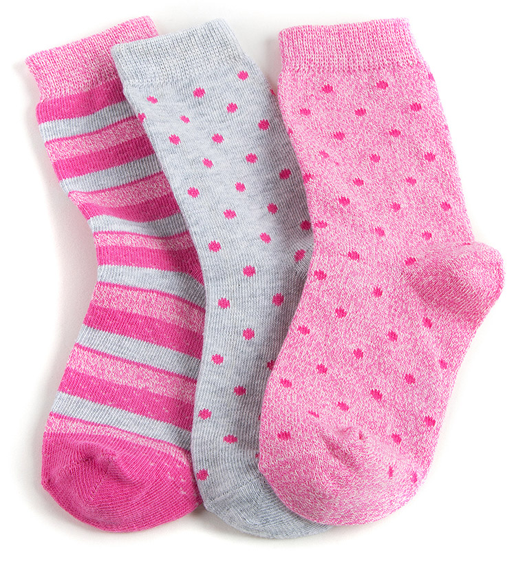 三枪(threegun) 迪士尼粉色波点条纹系列 女童儿童运动中筒棉袜女童袜