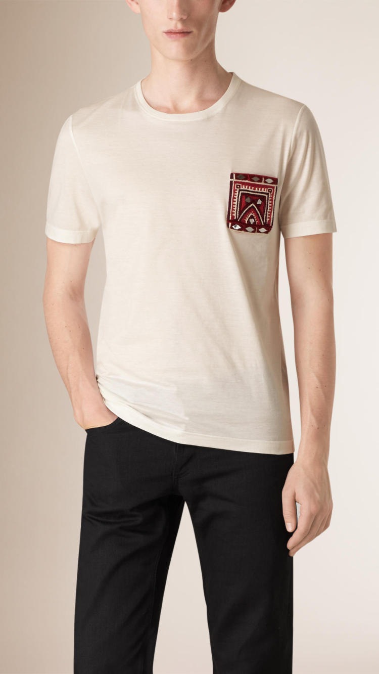 巴宝莉/burberry 男士 镶绣口袋棉质t恤衫 白色 45508531