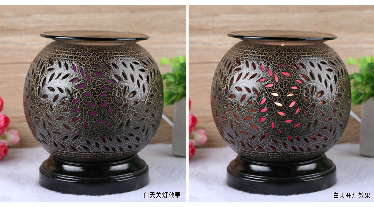 
                                        芳夕   复古陶瓷插电香薰灯仿古花纹精油灯香薰炉香薰机熏香台灯 仿古方底紫色                