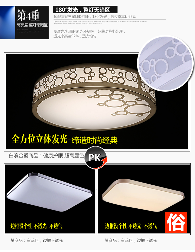 白浪金爵  圆形LED吸顶灯卧室创意温馨浪漫灯具 现代简约书房大气客厅灯饰 白光 大号