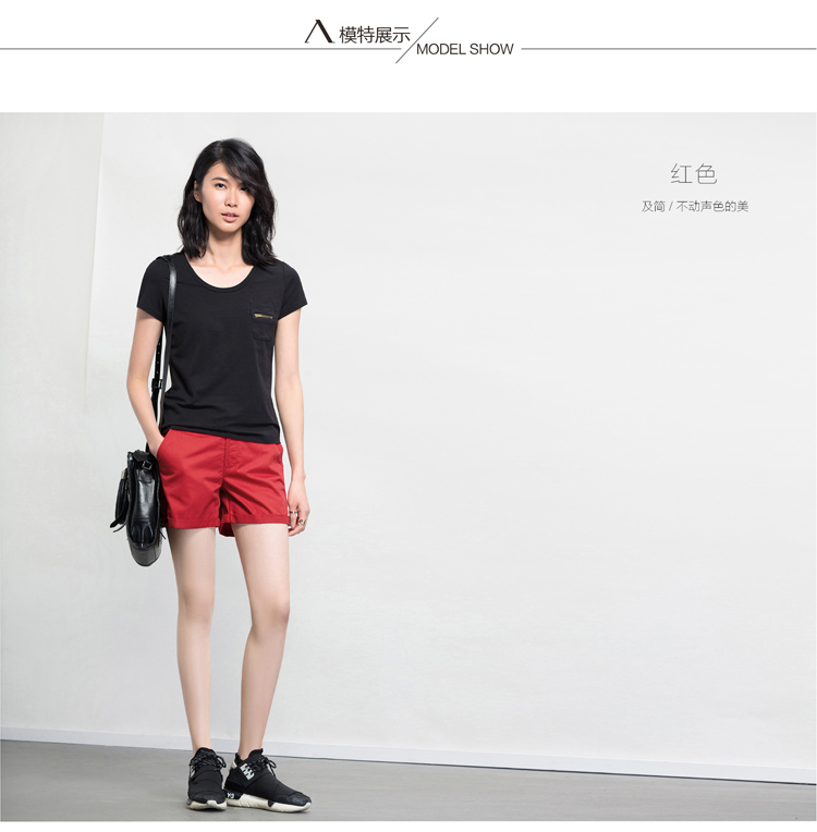 Amii【极简主义】夏新品帅气织带装饰折边纯棉大码休闲短裤女11540395 米白 S