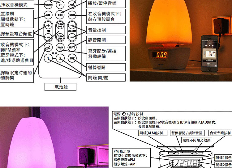 威尼徕 YW-003遥控蓝牙台灯LED床头蓝牙音箱灯卧室灯