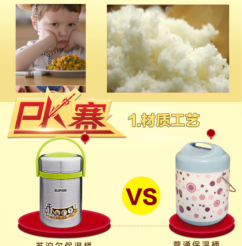 
                                        苏泊尔 保温饭盒304不锈钢大容量多层三层儿童学生便当提锅保温桶 酒红色 1.9L                