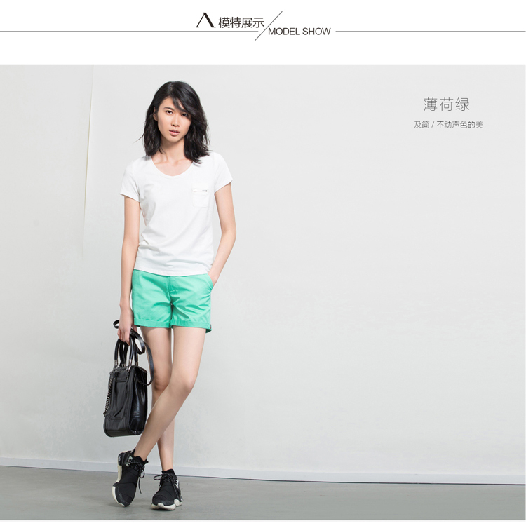 Amii【极简主义】夏新品帅气织带装饰折边纯棉大码休闲短裤女11540395 米白 S