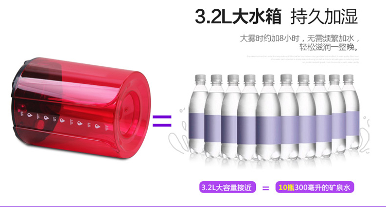 
                                        浩奇 空气加湿器 静音办公室家用3.2L大容量空调加湿机 红色                