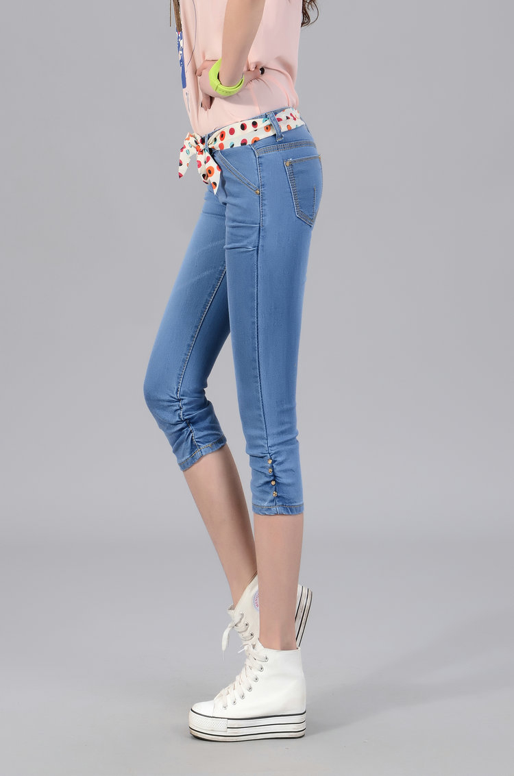 我是衣姐 2015新款夏装女裤修身显瘦七分裤弹力牛仔裤哈伦七分牛仔裤