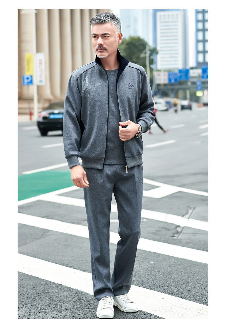 迈琦龙2019新品秋季中年运动套装男士三件套休闲运动服装男爸爸大码