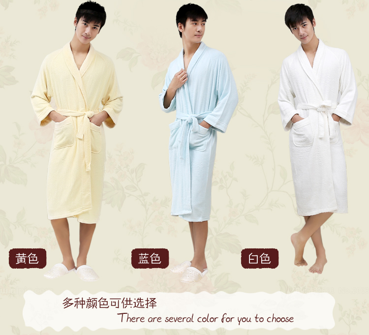 做竹100竹纤维浴袍男女士毛巾料睡衣睡袍情侣家居服汗蒸服游泳温泉度假浴衣 天蓝色 175XL