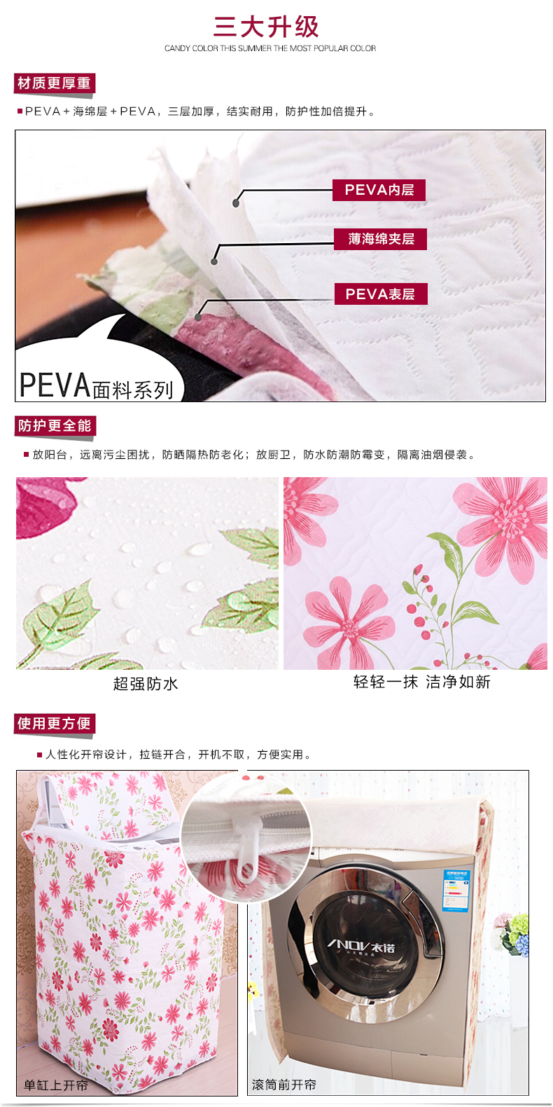 帛思绮 全自动洗衣机罩布艺海尔松下防晒波轮洗衣机罩滚筒式 PEVA勿忘我蓝色洗衣机罩 单缸全自动上开门宽55厚58高85