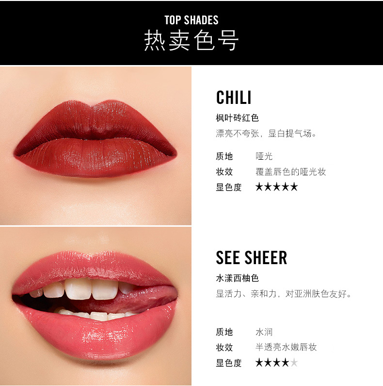 mac魅可子弹头时尚口红丝绒哑光小辣椒 Chili #70 YSXH