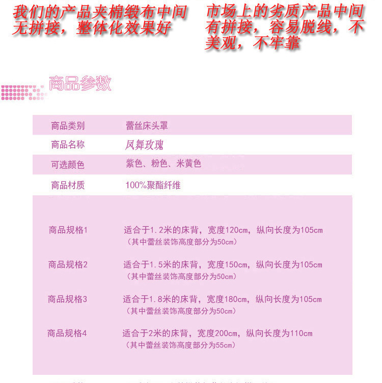 
                                        绝趣 床头套 韩式公主风系列蕾丝床头罩单品（不含床裙）凤舞玫瑰 紫色 150*50cm                