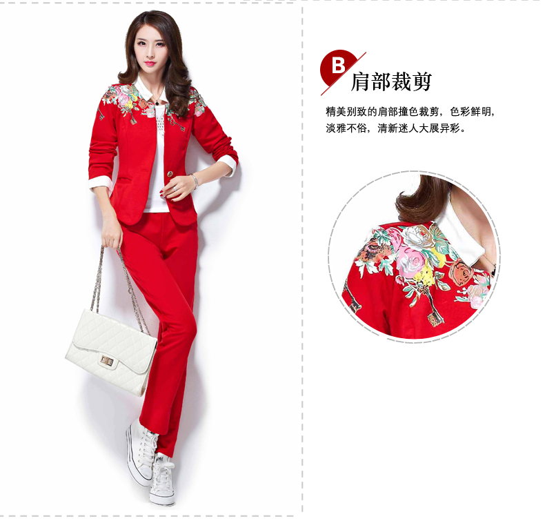澳奇美2015秋装女装小西服三件套修身显瘦气质运动套装时尚休闲8932 浅灰色 M
