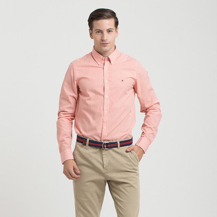 tommy hilfiger 品牌logo长袖衬衫(修身版) | 0887879095lf 414蓝白