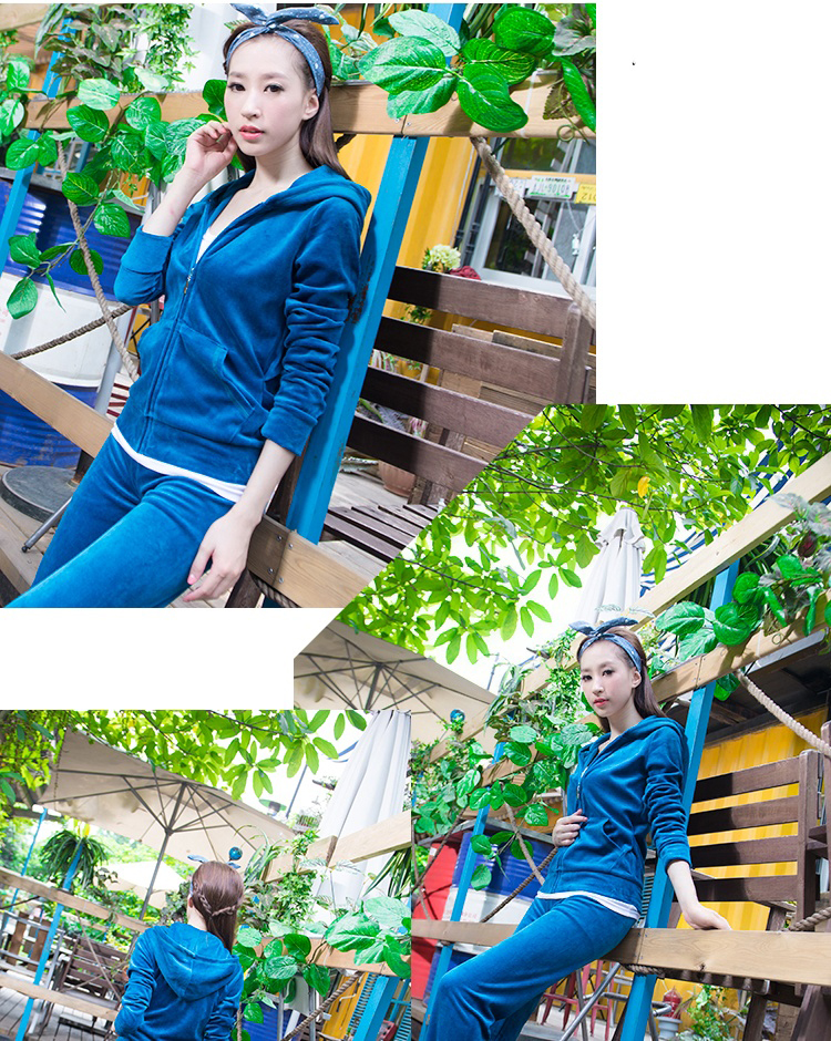 衣思凡 休闲套装女款晨练服显瘦两件套运动套装金丝绒天鹅绒女装6801 玫红 M(修身款建议买大一码 )