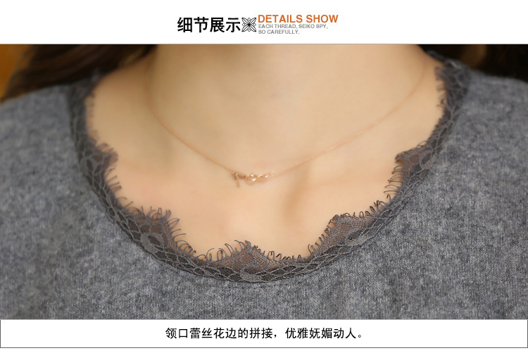 莎兰服饰雪纺衫2016春季新款圆领修身显瘦长袖貂绒蕾丝拼接中长款打底衫绣花上衣女装韩版时尚 灰色貂绒款-名依诚品 L