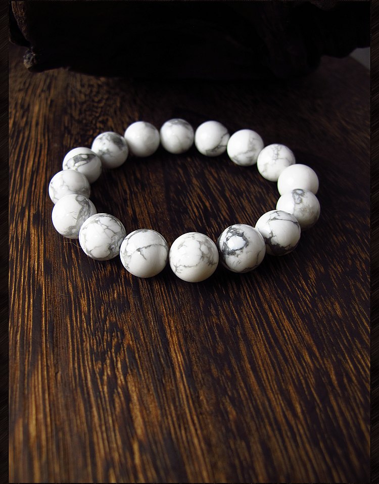 唐玛12mm天然白松石手链男女佛珠手串