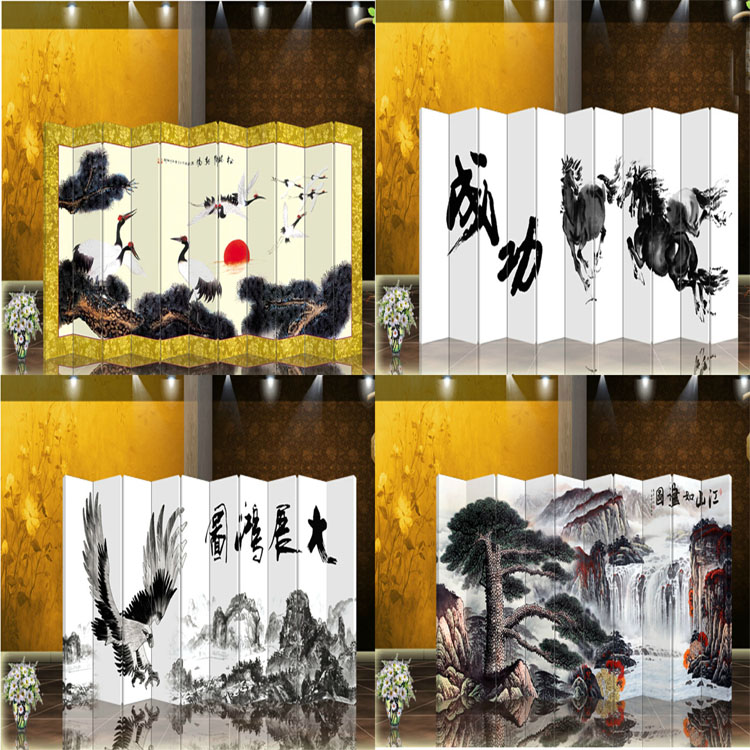 防水防透免安装折叠双面中式艺术屏风隔断酒店会所美容院屏风水墙文化墙背景墙隔断101112扇 11-3 12扇防水防透加厚
