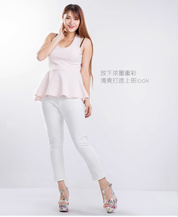 淳觉服饰 时尚欧美大码女装2015年春夏新品胖mm宽松磨破九分裤直筒裤 修身显瘦西裤女 白色5240 L/30