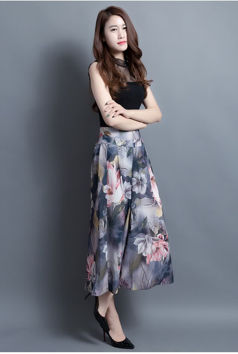 恒源祥裙裤女休闲裤夏季新款裤裙中老年妈妈九分裤高腰宽松阔腿裤k044