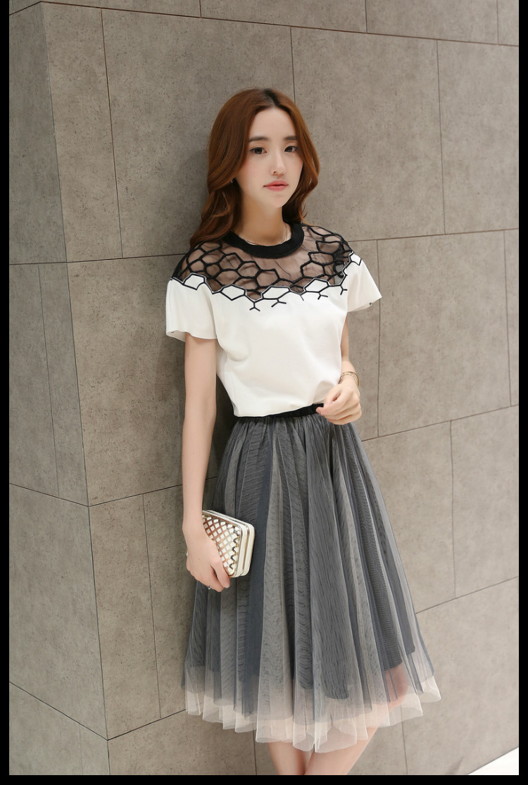 朵以天使2015夏季新款绣花打底衫搭配网纱裙女装套装连衣裙ale8020dy