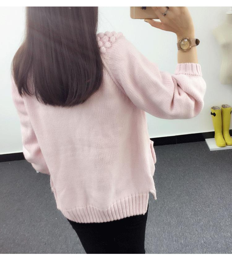 pansplor  2015小清新森女系文艺毛衣外套女短款开衫甜美球球学生软萌可爱针织衫 粉色 均码