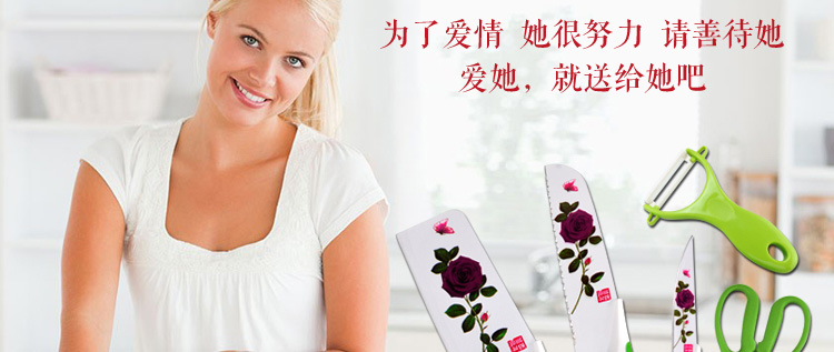 柏德 菜刀套装 切片刀不锈钢刀具套装 厨用刀厨房厨具 玫瑰五件套
