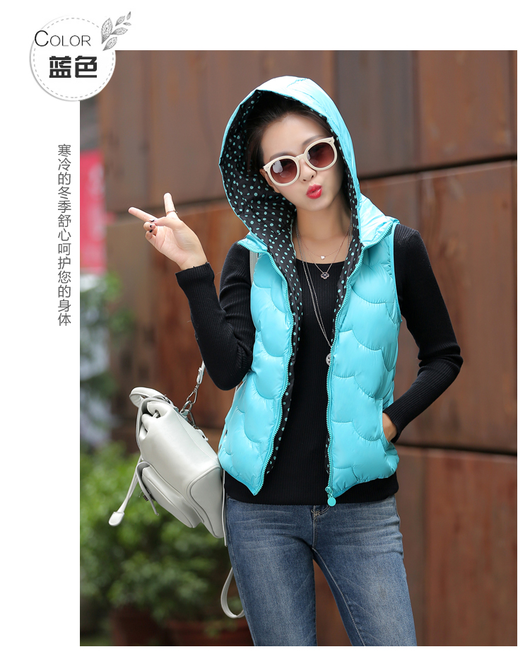 依格施 2015秋冬装新款羽绒服女短款马甲韩版轻薄连帽拉链纯色马夹背心羽绒外套1807 黄色 XL