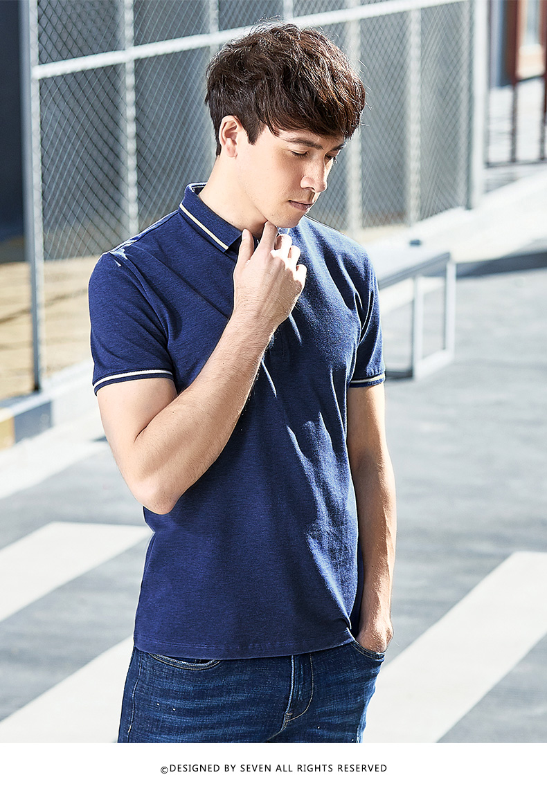 男装短袖t恤polo衫男夏季翻领丝光棉青年polo114t50450 深蓝色 195