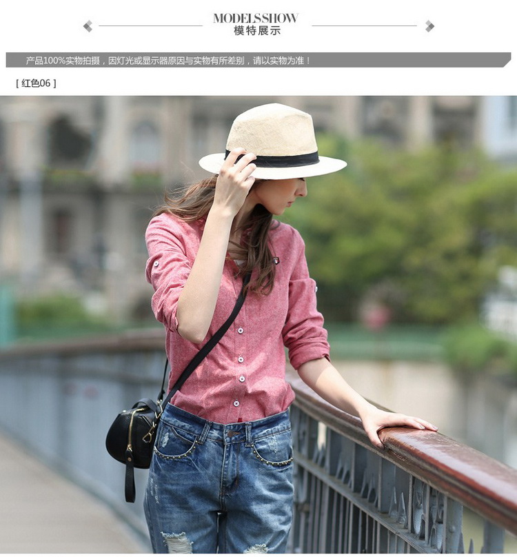 俞兆林2015秋新款女士衬衫长袖 衬衣修身型纯棉长袖衬衫女 衬衫 女 长袖衬衫女8276 红色 XXL