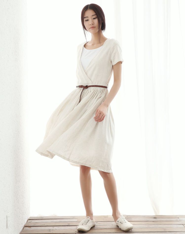 子陌zimo米色假两件文艺麻裙其他颜色l