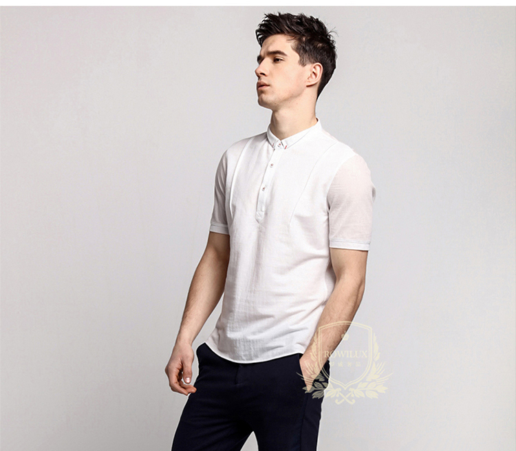短袖衬衫男士新款棉麻常规t恤纯色棉翻领中国风薄款白衬衣潮体恤 白色