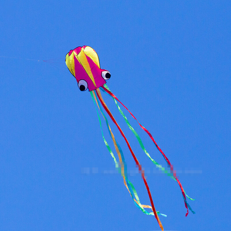风筝软体章鱼风筝 好飞易携带儿童风筝 易飞 桔绿小章鱼 100米白线板