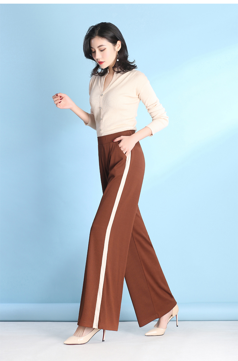 可福唯瑷 2018秋装新款大码女装运动阔腿裤女长裤子高腰侧边条纹直筒