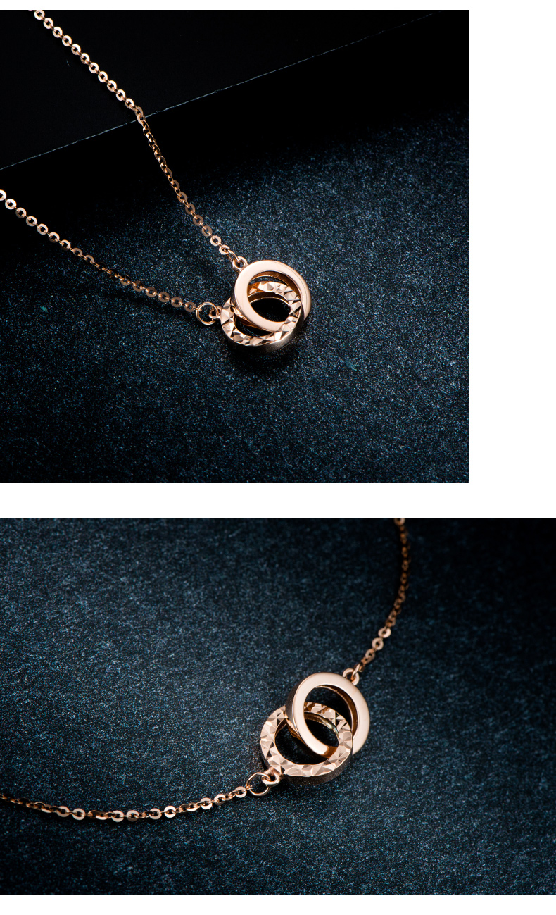 佑爵18k玫瑰金套链女款双圈套链18k金项链彩金黄金索骨套链礼物 18k