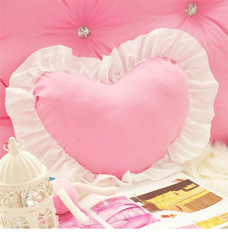 韩式棉质爱心抱枕含芯靠垫可爱花边抱枕办公室汽车抱枕 香水玫瑰粉【