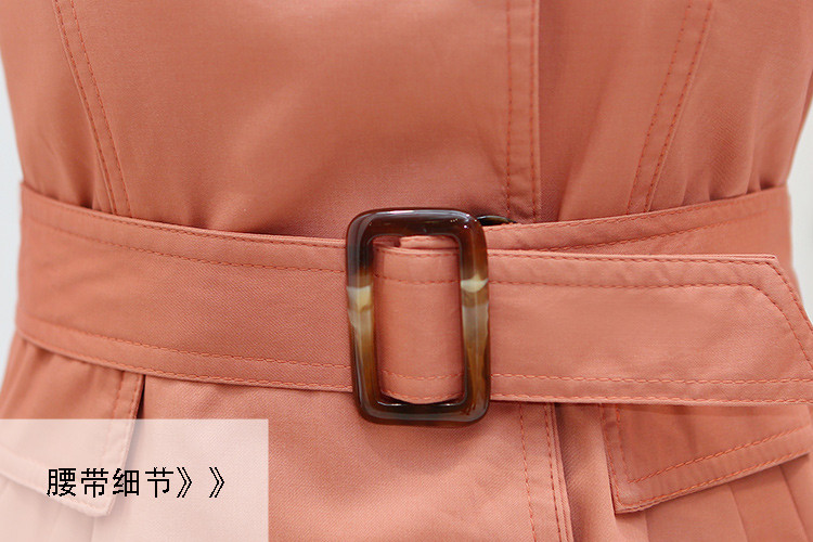韵奴春装新款女装韩版修身时尚纯色双排扣V领风衣 女 中长款外套 军绿色 XXL