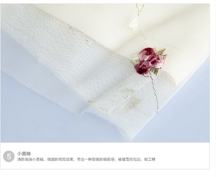
                                        圣豪兰  2017冬季蕾丝短袖雪纺碎花连衣裙女圆领中腰A字裙 图片色 L                