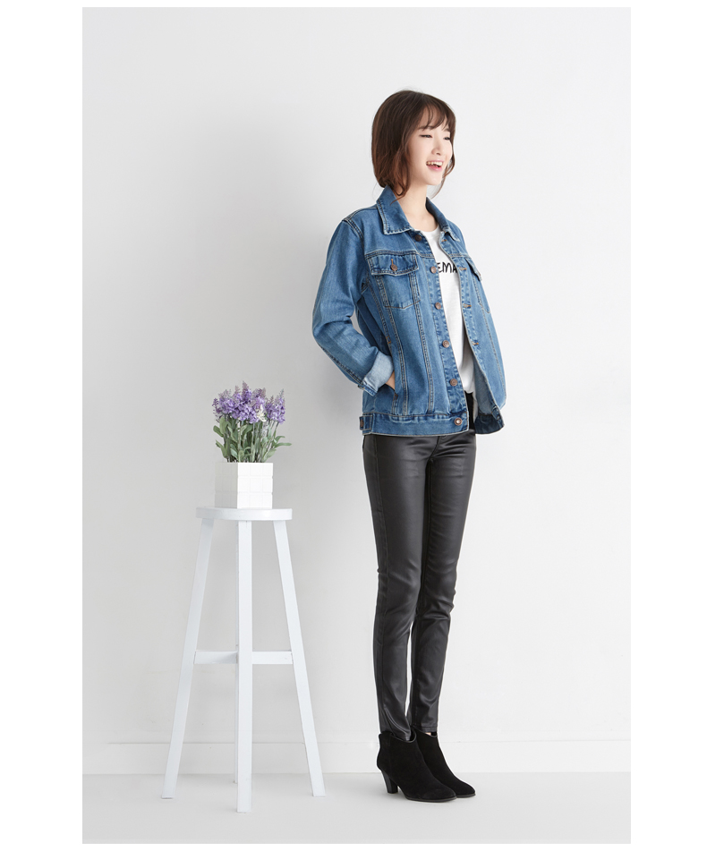 琼斯维格女装常规款长袖牛仔外套女韩版显瘦 中蓝色 S