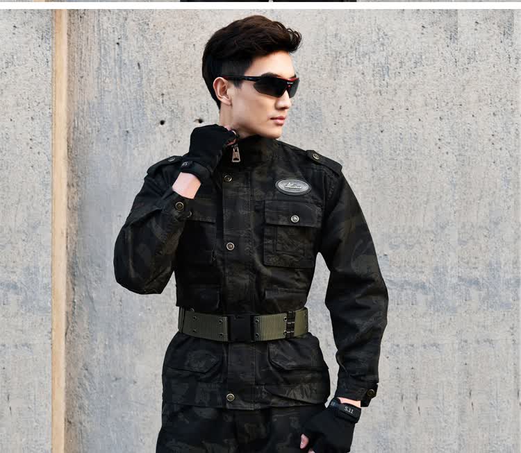 户外野战迷彩服套装黑鹰迷彩作训服军迷服装耐磨工作服纯棉加厚 黑鹰